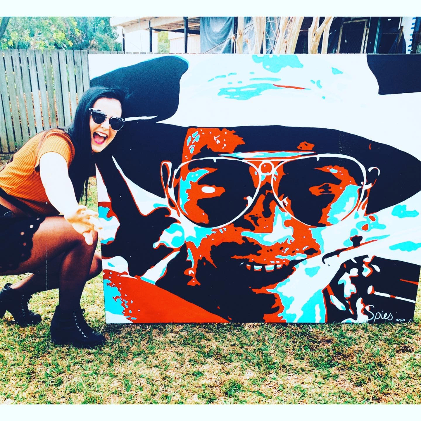 Fear and Loathing-inspired pop-art canvas in orange and teal